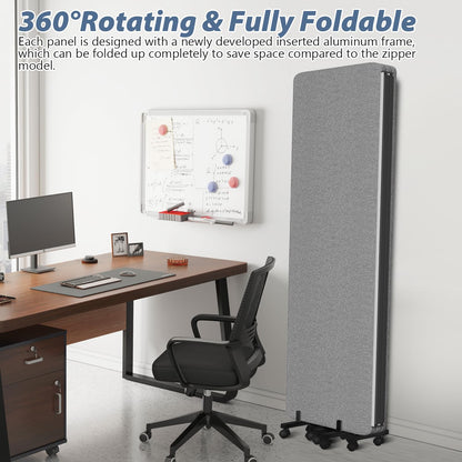 Acoustic Room Divider Privacy Panel with Wheels, 4 Panel Soundproof Room Divider (Aluminum Frame) for Room Partition, Folding Room Dividers Separation Office Cubicle Wall Sound Proof Partition Divider