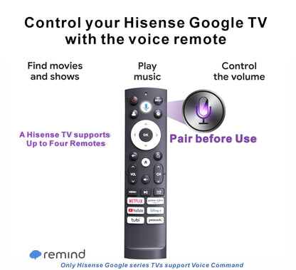 Universal Smart Remote Compatible with Hisense TV Remote Control Replacement 2025-2015, Voice, Bluetooth, Hisense Google, Android, Laser, Canvas TVs, 4K UHD, HD, Mini-LED, ULED