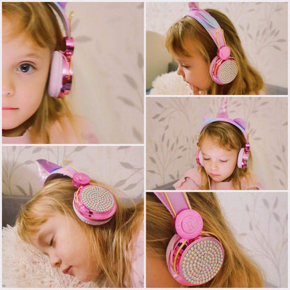 TCJJ Unicorn Kids Headphones for Girls Children Teens, Wired Headphones for Kids with Adjustable Headband, 3.5mm Jack and Over On Ear Headset w/Mic for School Birthday Xmas Unicorn Gift