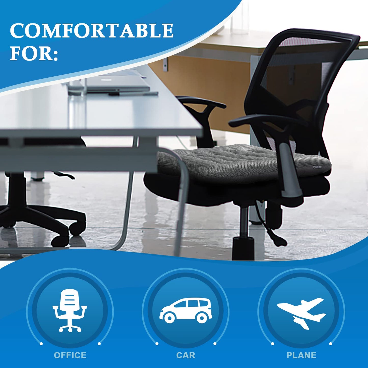 SINOSSO Excellent Support Effect Office Chair Cushion 1 Pack, Luxury Air Mesh Breathable Non-Slip Desk Computer Seat Cushion, Kitchen Dining Room Square Chair Pad (1 Count, Grey)