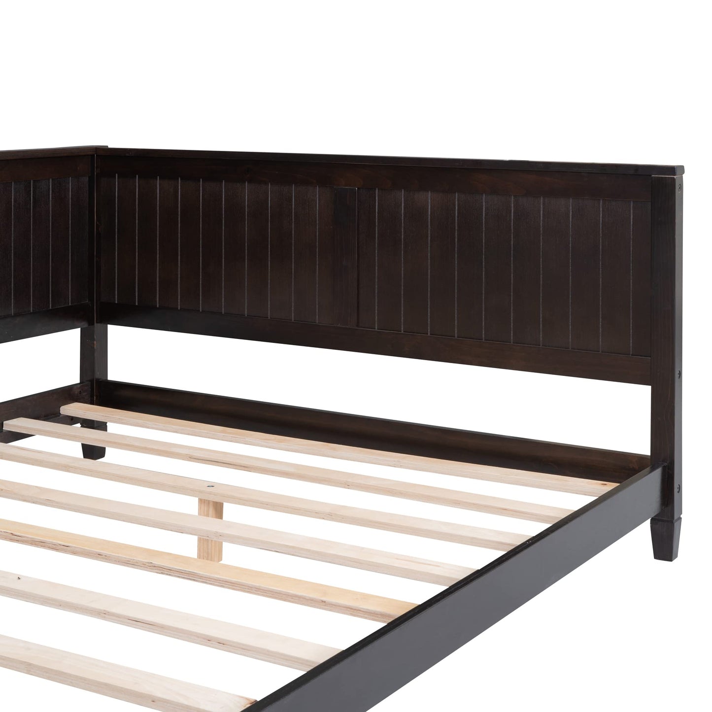 Bellemave Full Size Daybed, Wood Full Low Bed Frame with Headboard and Sideboard, Wooden Floor Sofa Bed with Slats Support for Kids Room, Bedroom, Living Room, Espresso