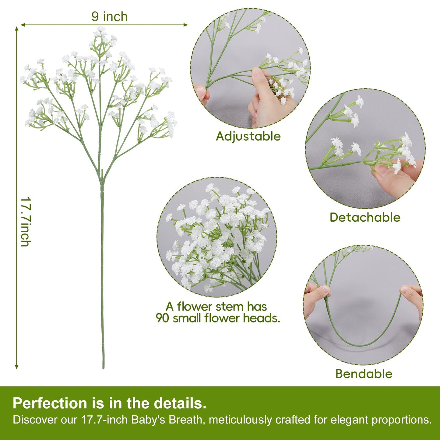 Suaycy 30 Pcs Babys Breath Artificial Flowers, 17.7" Real Touch White Gypsophila Bouquet, Fake Baby Breath Bulk for Wedding Centerpieces, Party, DIY Floral
