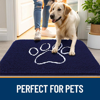 OLANLY Dog Door Mat - Absorbent Non-Slip Mud Mat for Paws | 36x24 Navy Blue Chenille Design