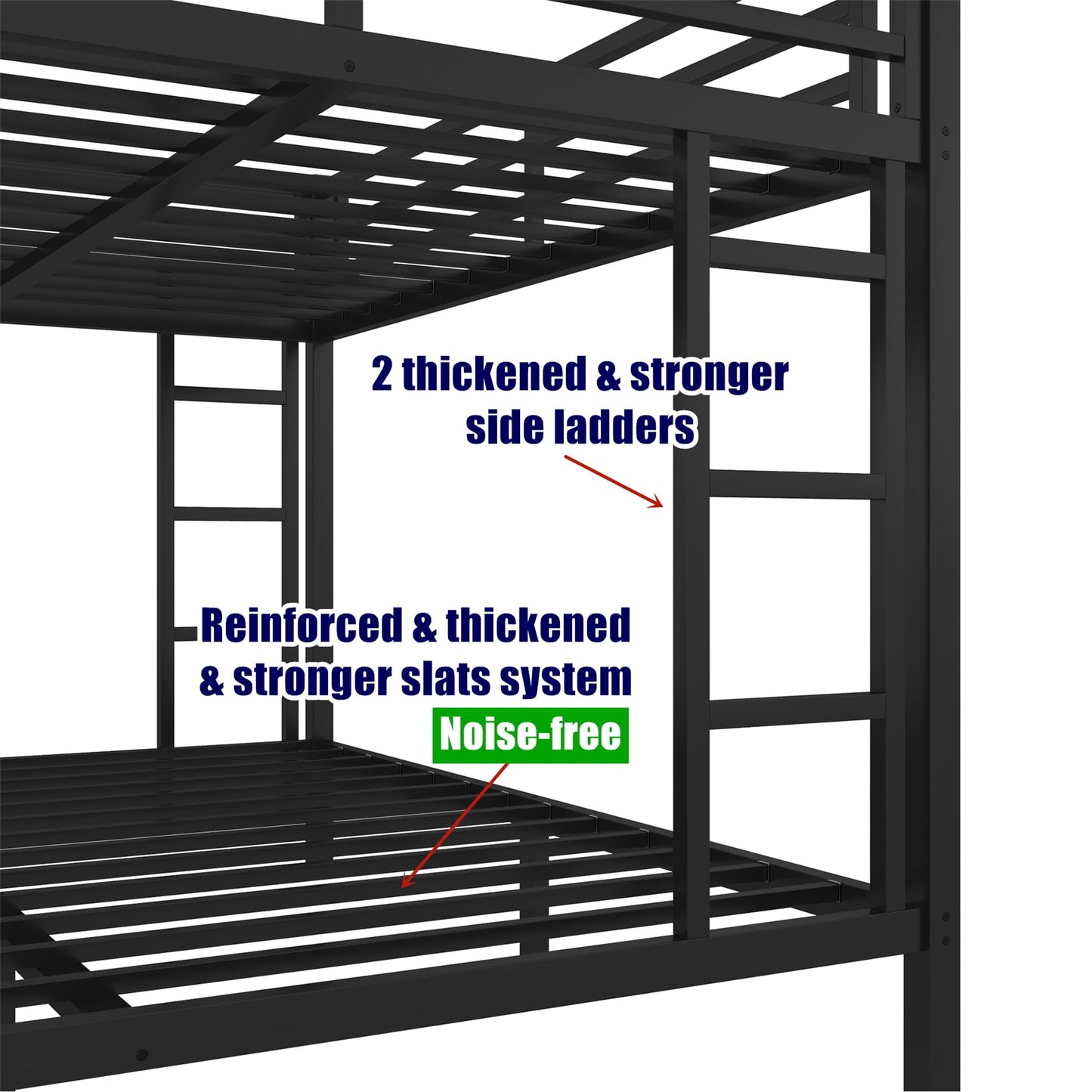 NOAHLEO Stronger & Safer Heavy Duty Metal Twin XL Over Queen Size Bunk Bed with Twin Trundle for Adults Teens, More Stable Thickened Steel Bunkbed (Twin XL Over Queen with Twin Trundle)