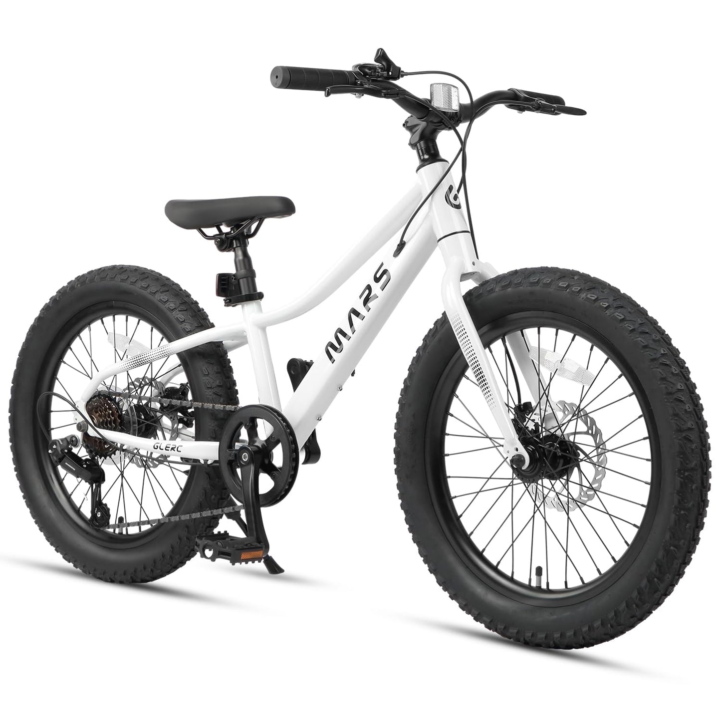 Glerc Mars Kids Mountain Bike, 24 Inch Fat Tire Bike for Teen Ages 8-14 Year Old, Bicycle with 2.8-Inch Wide Tires and 6 Speed Drivetrain, White