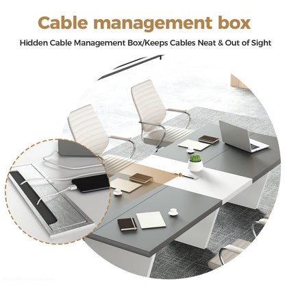 Nuipesn 10-ft Rectangular Conference Table, 119" Modern Boardroom Table for 10-12 People, 2" Thick Top with Center Cable Grommet, Two-Tone Dark Gray & White