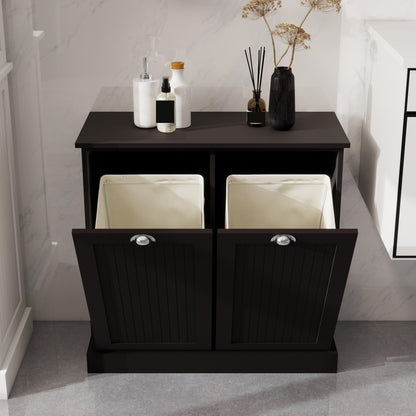 Contemporary Storage Cabinet, Two-Compartment Tilt-Out Laundry Sorter Cabinet, for Bathroom Hallway,for The Kitchen
