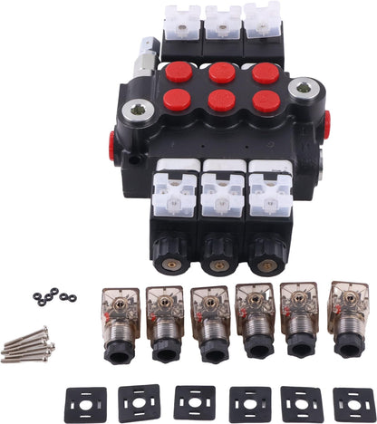Solarhome 3 Spool Solenoid 12V DC Hydraulic Control Valve Open Center Double Acting 13 GPM 3600 PSI SAE Ports Compatible With Tractors Loaders Log Splitters
