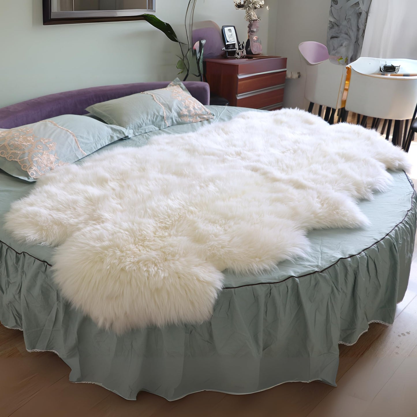 Woolous Sheepskin Rug 4x6 ft - Large Genuine New Zealand Lambskin Wool Quad Pelt Sheep Skin Fur Throw Area Rug for Nursery, Bedroom, and Living Room Decor (Ivory-White)