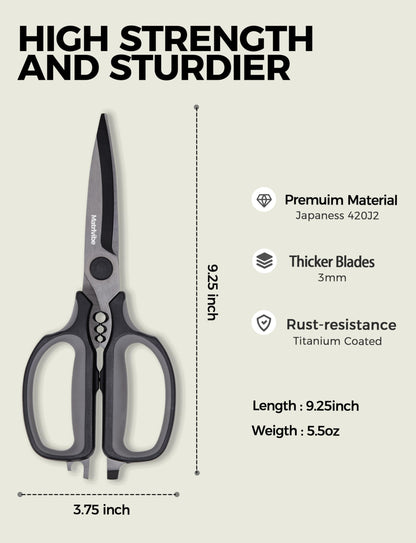 MATRLVIBE Heavy Duty Kitchen Shears, All Purpose Herb and Kitchen Scissors for food,Japanese 420J2 Stainless Steel,Titanium Coated, Detachable Blades and Soft TPR Handle,Dishwasher Safe