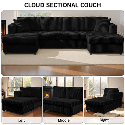 123" U-Shaped Modular sectional Sofa, Two L-Shape Chaise with 2 Cloud Couch sectional with Two Pillows, couches for Living Room (Black)