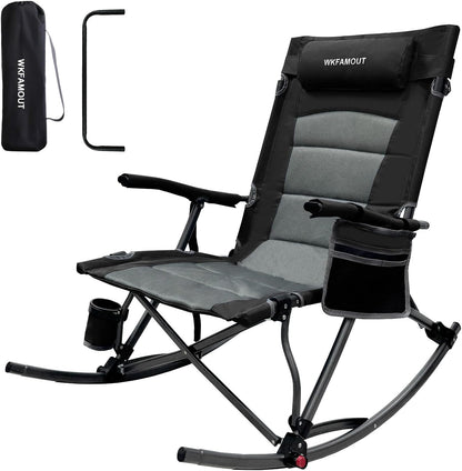 Skiennix Oversized Rocking Camping Chair - 13.8" High Seat with Foot Rest & Headrest, Supports 300 lbs | Portable Folding Design