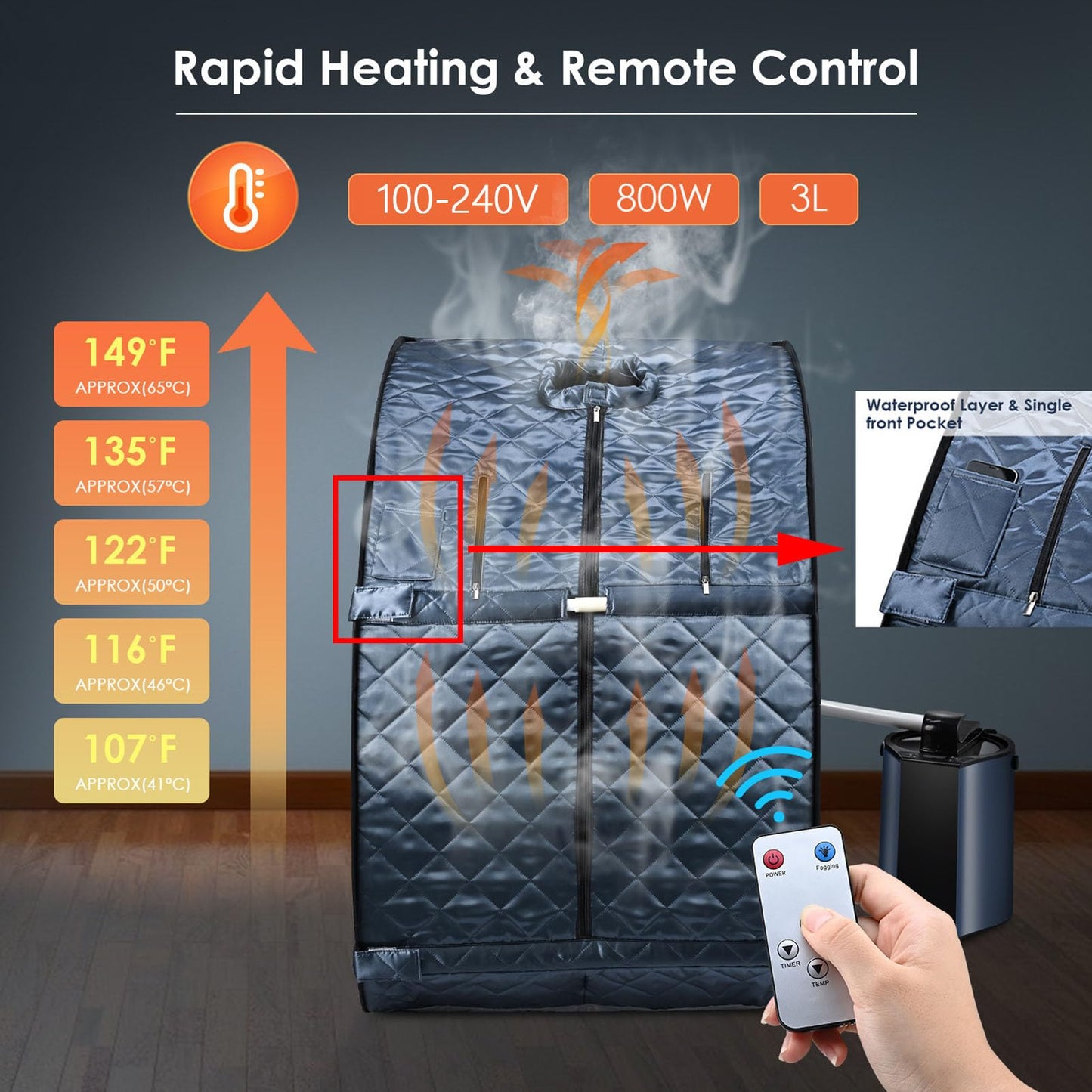 MFYDPP Portable Steam Sauna Tent, Folding Personal Full Body Spa Home Sauna,with 1000W 3L Sauna Steamer, Remote Control, Folding Chair