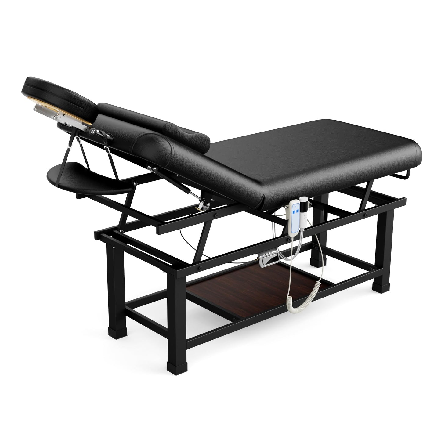 Dolonm Heating Function 30 Wide x 75 Long Heavy Duty Electric Stationary Massage Table with Backrest Adjustable and Storage Space for Treatment/Medical Spa/Facial/Beauty/Massage Bed and More - Black