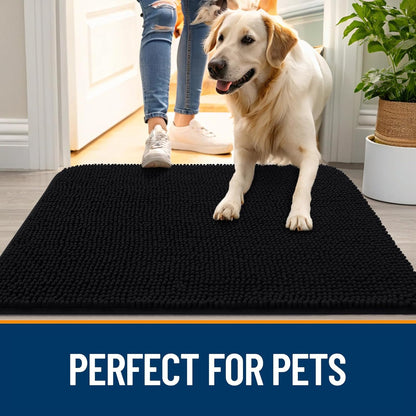 OLANLY Dog Door Mat - Absorbent Non-Slip Washable Chenille Mat for Muddy Paws | 30x20 Inches, Black