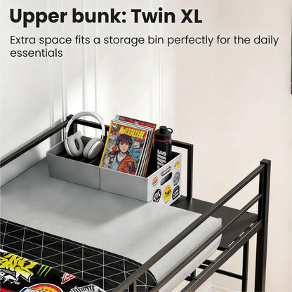Mixcous Triple Bunk Bed Twin XL Over Twin & Twin, Heavy Duty Metal Bed Convertible to 3 Beds for Teens & Adults, Bunk Bed Frame with Adjustable Ladder, Noise-Free, Ideal for Space-Saving Needs, Black