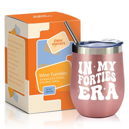 NewEleven 40th Birthday Gifts For Women - 40th Birthday Decorations For Women - 40 Year Old Gifts For Women, Sister, Mom, Daughter, Best Friend - In My Forties Era Wine Tumbler - 12 Oz Tumbler
