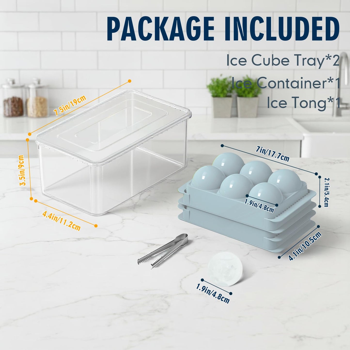 Large Ice Ball Maker Mold, 2.5" Round Ice Cube Mold for Whiskey Bourbon Cocktail, 8 Balls, Sphere Ice Mold, Big Ice Cube Tray with Container and Tongs, Easy to Fill & Release