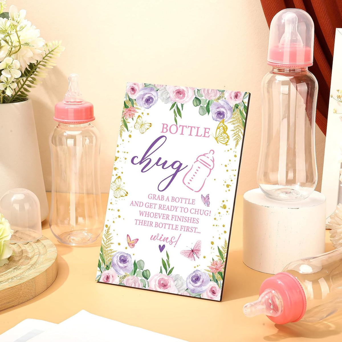 Sherr 12 Sets Pcs Safari Baby Shower Bottle Sign Wooden Jungle Animal Gift Gender Reveal Favors Bottles