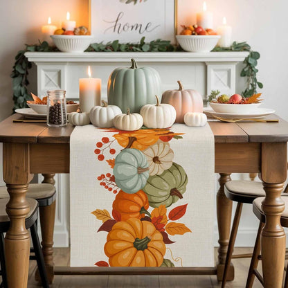 LooPoP 36 Inches Autumn Maple Leaves Harvest Pumpkin Table Runners Long Washable Thanksgiving Table Runner for Round