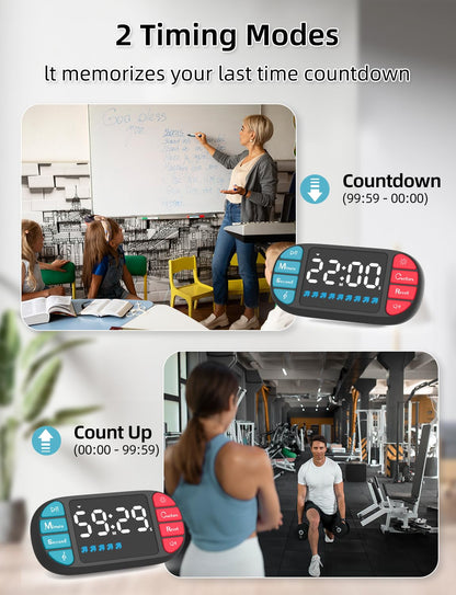 DOOMAY Digital Kitchen Visual Timer: 3.6'' Large LED Display, Magnetic, 3 Brightness, 4 Alarms and Volume, Memory Function, Countdown Count up for Cooking, Classroom, Home Gym, AAA Battery Included