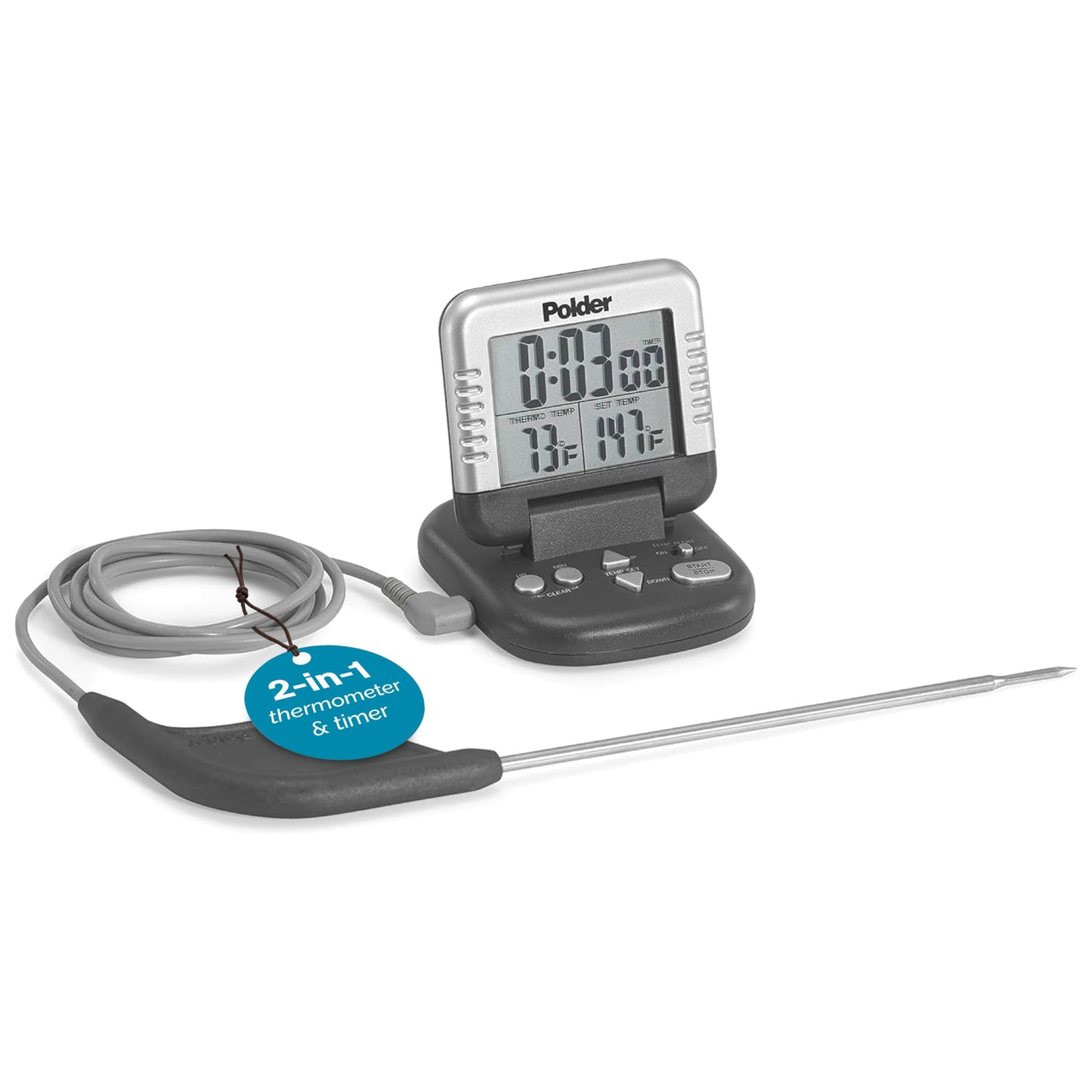 Polder Digital In-Oven Thermometer/Timer, White