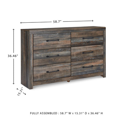 Signature Design by Ashley Drystan 6 Drawer Dresser, Large-scale Hardware, Smooth-gliding Drawers, Wood, 58.7" W x 15.31" D x 36.46" H, Weatherworn Brown