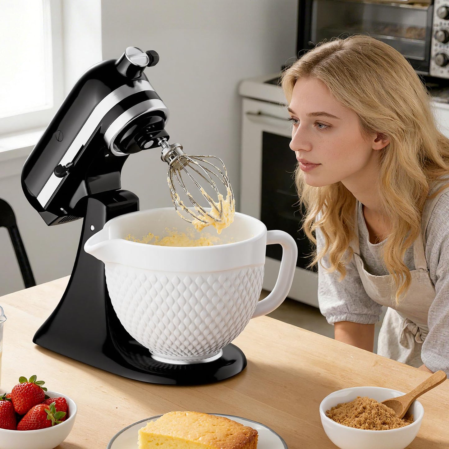 Ceramic Mixer Bowl For KitchenAid all 4.5-5 Quart Tilt-Head Stand Mixers, 5 qt Mixing Bowl For Kitchen Aid Accessories and Attachments with Handle