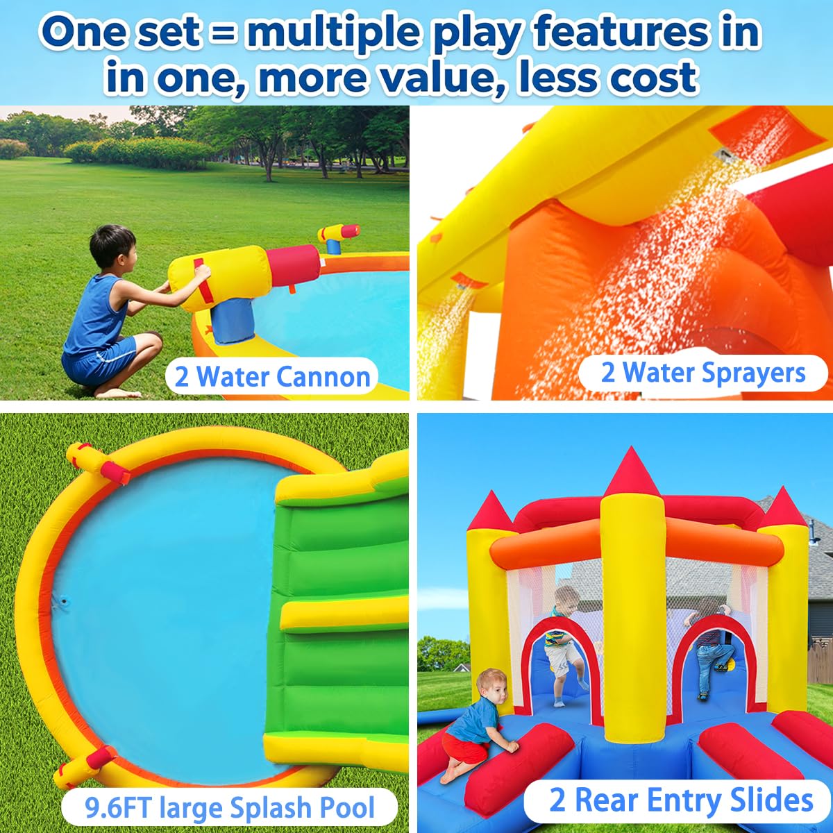 Umbalir InfIatable Bonuce House with 4 Slides & Large Splash Pool, Water Park with Ultra-Wide Climbing Wall, Jumping, Water Cannons & Surprise Water Sprayers for 3-10 yr Kids(20.6'Lx9.6'Wx6.4'H)