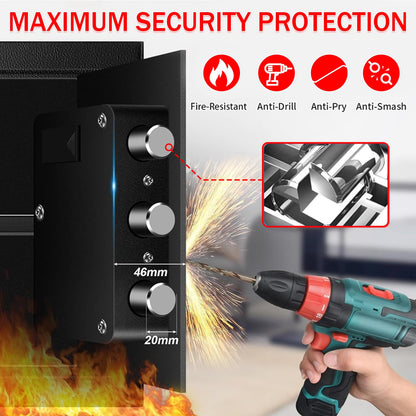 6.1 Cuft Heavy Duty Fire Security Home Safe Box, Large Floor Safe with Digital Keypad & Key Lock, Fire Proof Safes for Home with Three Removable Shelf, Anti-theft Fire Safes for Money, Cash, Documents