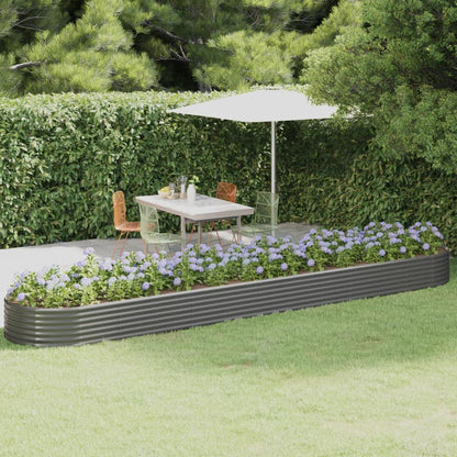 Foknhdi Large Oval Raised Garden Bed 199.6 x 39.4 x 14.2 in Grey Powder-Coated Steel Planter Box for Outdoor Patio, Modern Raised Flower & Vegetable Bed for Garden, Terrace and Balcony