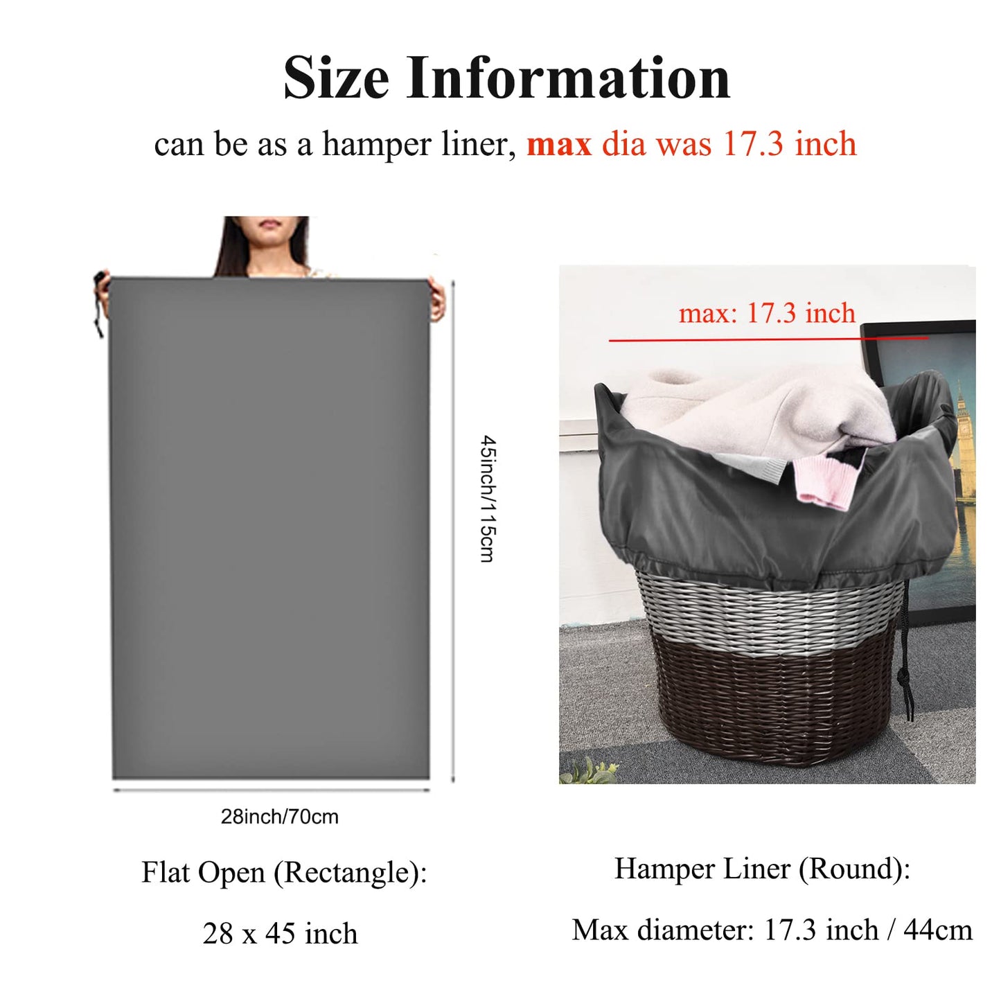 OTraki 2 Pack Laundry Bag Extra Large 28x45 Inch Drawstrings Laundry Hamper Liner Storage Bag XL Dirty Clothes Organizer Heavy Duty Laundry Bag for Home, Travel, Camping (Grey)