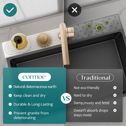 Eormoe Faucet Mat for Kitchen Sink – Diatomite Stone Drying Mat & Sink Protectors, Prevent Moisture – Sink Splash Guard Water-Absorbing Stone Tray for Bathroom Counter (Light Grey, 23.6" x 3.9")