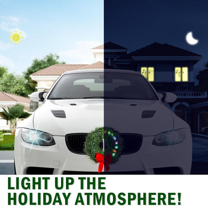 12V moveland LED Car Wreath with Remote Control - RGB Changeable Christmas Wreath for Car Grill - Fits Jeeps Trucks