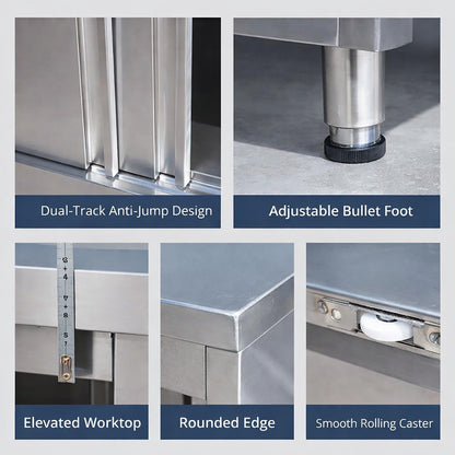Stainless Steel Work Table, 39 in/42 in Commercial Food Prep Worktable, Heavy Duty Prep Worktable, Kitchen Cabinet Work Benches for Garage Restaurant, Home and Hotel(100x60x80cm/39.3x23.6x31.4in)