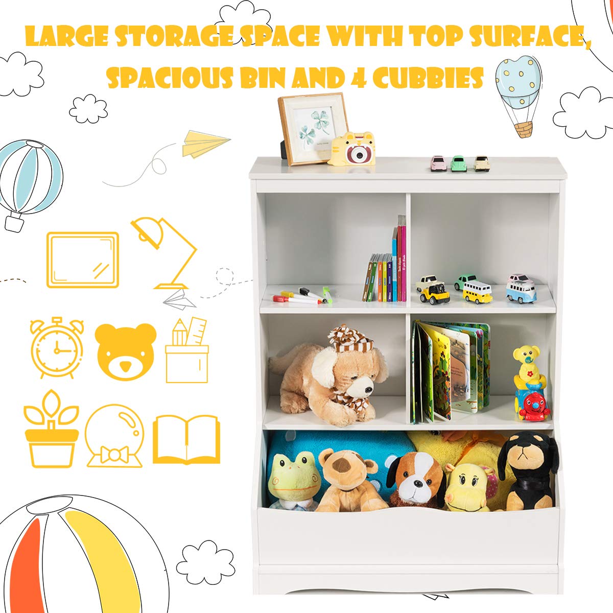 Giantex Storage Cabinet, Cubby Toy Organizer, 3 Shelf 4 Cube Units, Storage Bins Cubbies for Kids' Collections, Kids Bookshelf and Bookcase for Children Playroom Hallway Kindergarten School, White