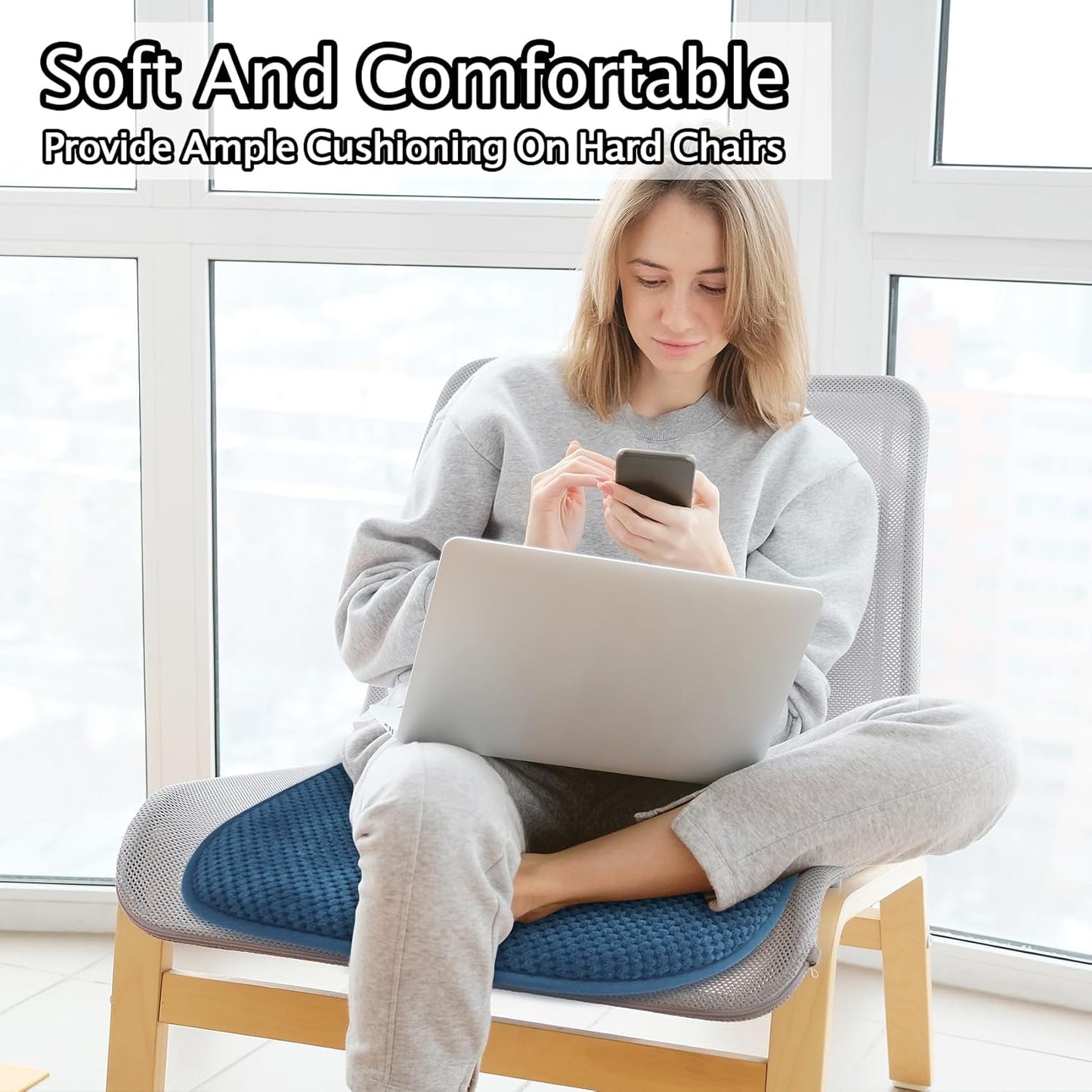Blue Foam Seat Cushions for Kitchen Chairs, Non Slip Office Seat Cushions, Washable U Shaped Soft Thick Large Chair