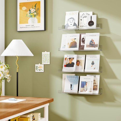Dooiclear 15" Acrylic Floating Shelves - 4 Pack Wall Display Organizers for Home & Office Decor