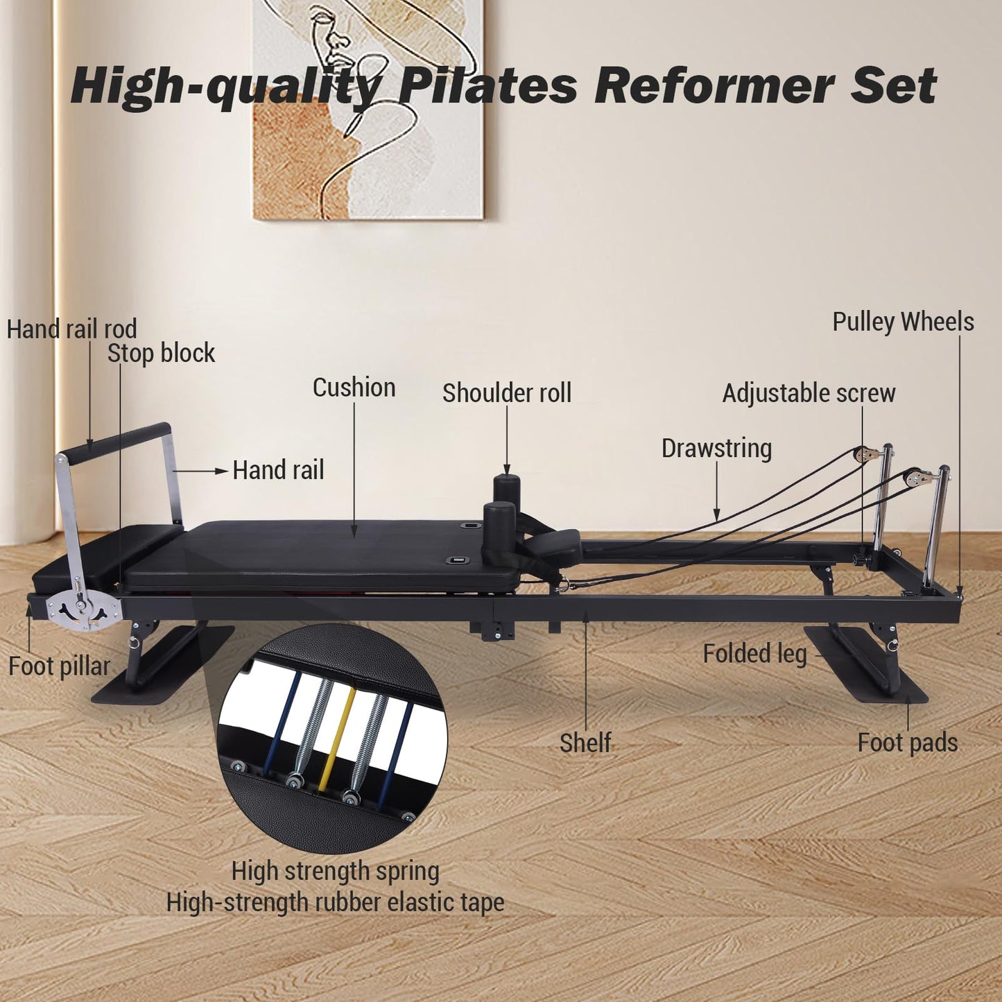 Pilates Reformer Machine for Home, 91" Foldable Pilates Reformer with High & Low Modes, 3-in-1 Reformer Pilates Equipment with Springs, Resistance Cords,