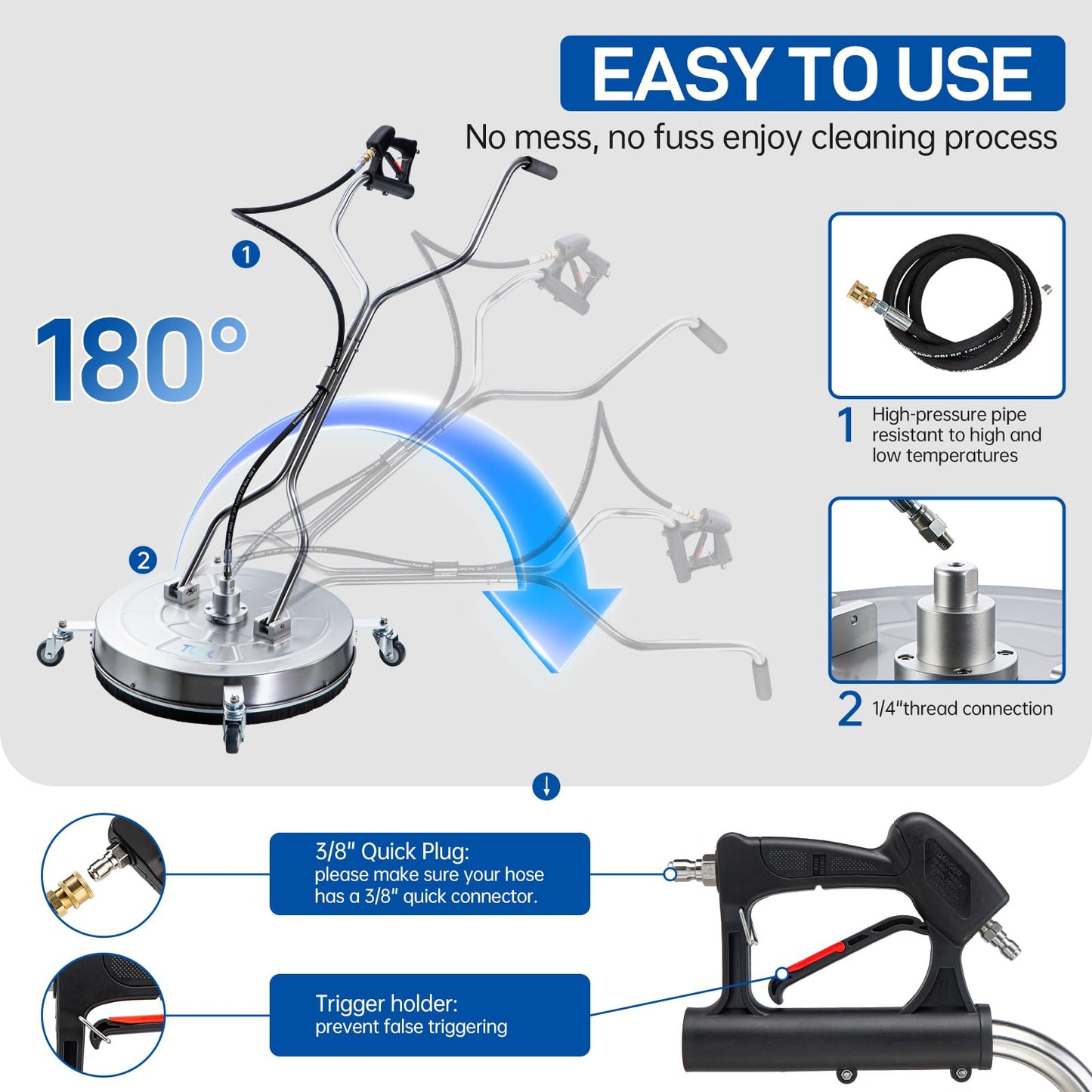 TOR 24" Pressure Washer Surface Cleaner with 4 Wheels, Surface Cleaner for Pressure Washer, Stainless Steel Dual Handle Power Washer Surface Cleaner for Concrete, Driveway, Patio, Sidewalk