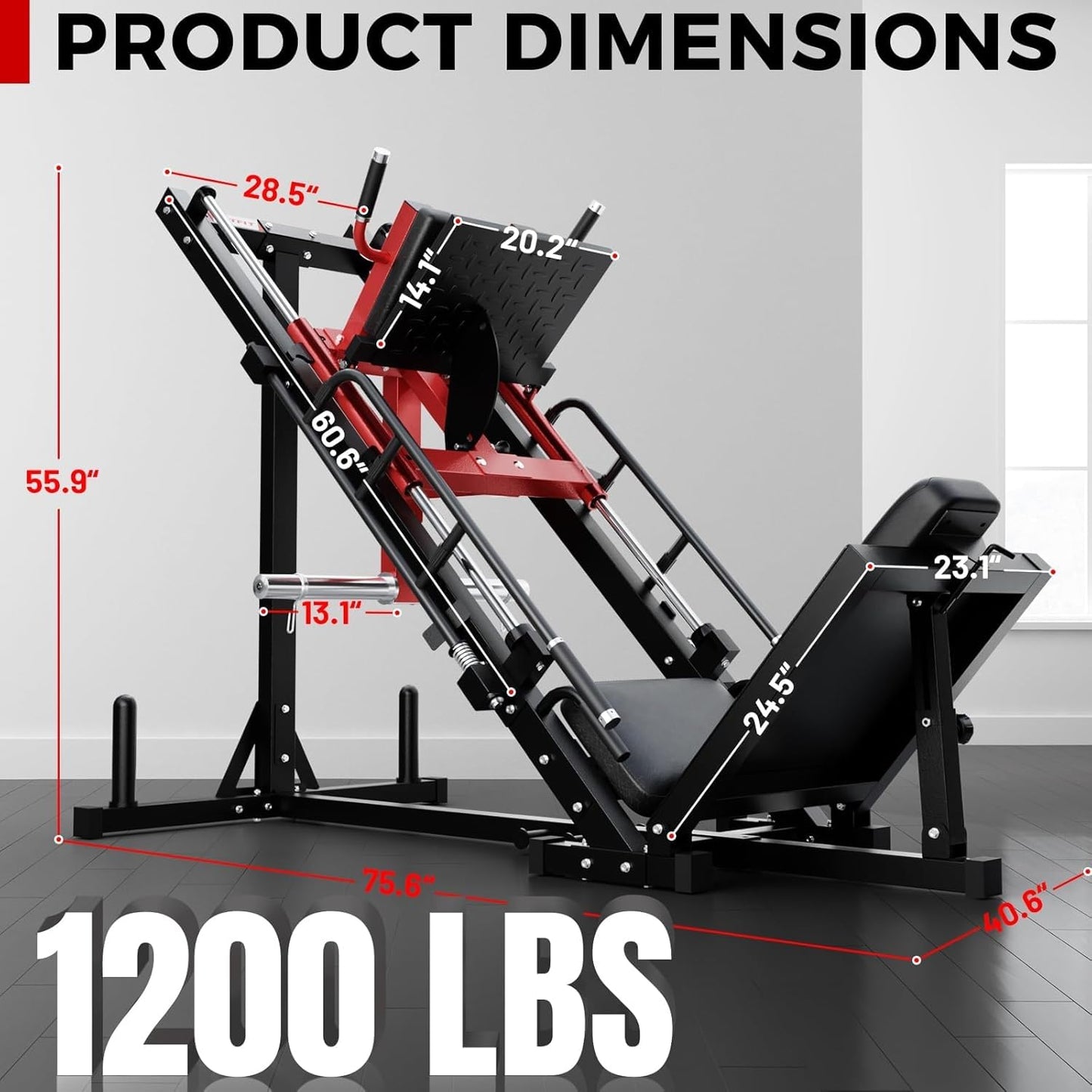 RitFit Leg Press Hack Squat Machine, Professional Adjustable Leg Press Machine for Home Gym with Linear Bearing, Full Lower Body Workout with Weight Storage (Red,with Pull up Band)