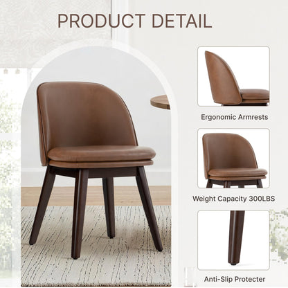 KISLOT Wooden Dining Chairs Set of 4, Faux Leather Upholstered Modern Dining Room Chairs with Double-Layer Thick Seat Cushion & Ergonomic Backrest for Restaurant, Kitchen and Café, Brown, 2 Boxs