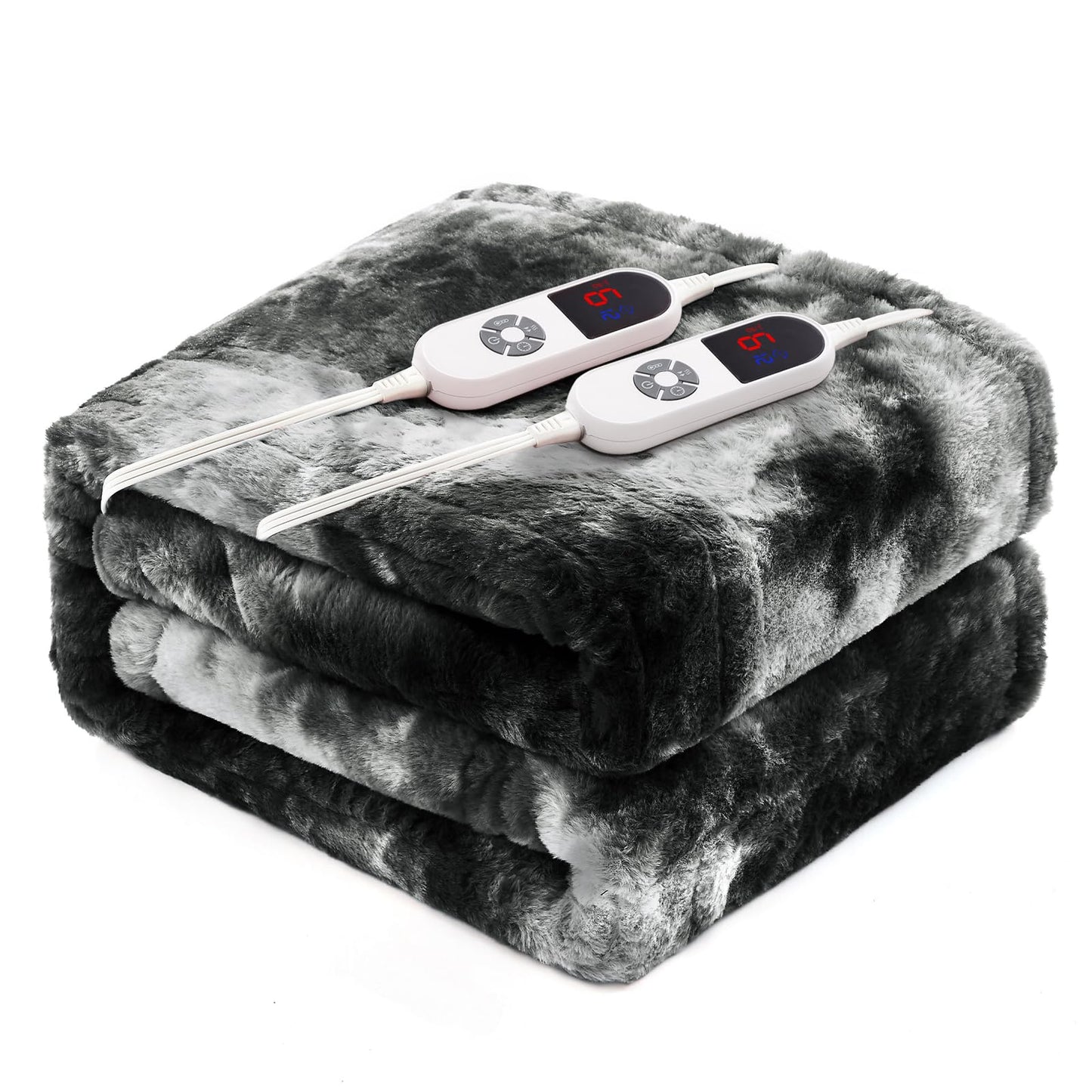 Electric Heated Blanket 50"x60",Luxury Grey Faux Fur Electric Throw Blanket,Fast Heating Soft Fluffy Thick Electric Blanket with 6 Heating Levels & 12H Auto Off