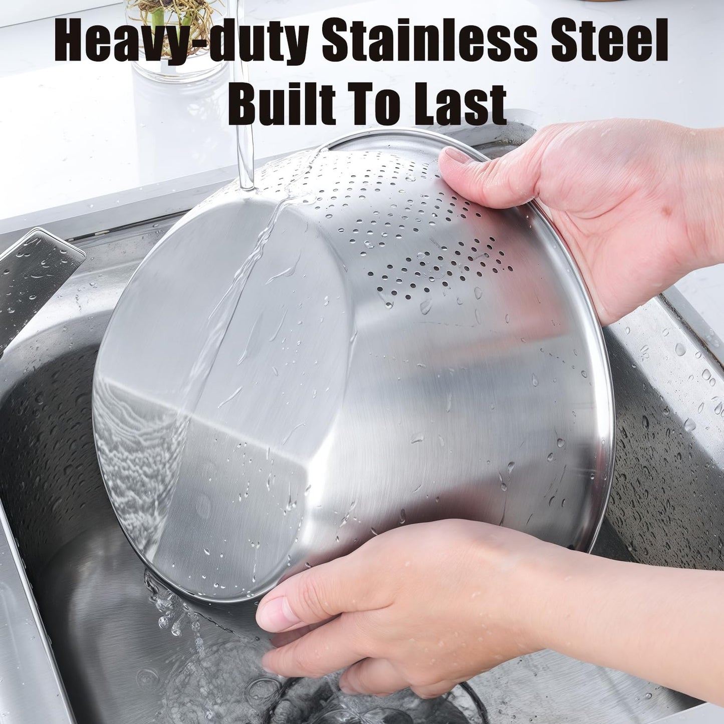 Rice Washer Strainer Bowl, Stainless Steel Quinoa Washing Bowl With Side Drainers Colander for Cleaning Rinsing Fruits, Vegetables, and Beans - Versatile Kitchen Tool