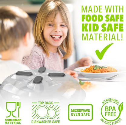HOVER COVER Magnetic Splatter Cover, 12-Inch Clear BPA-Free Food Lid, Vented Plate Guard with Steam Vents, Anti-Splash Microwave Lid, Dishwasher Safe, Space-Saving Magnetic Storage - Graphite