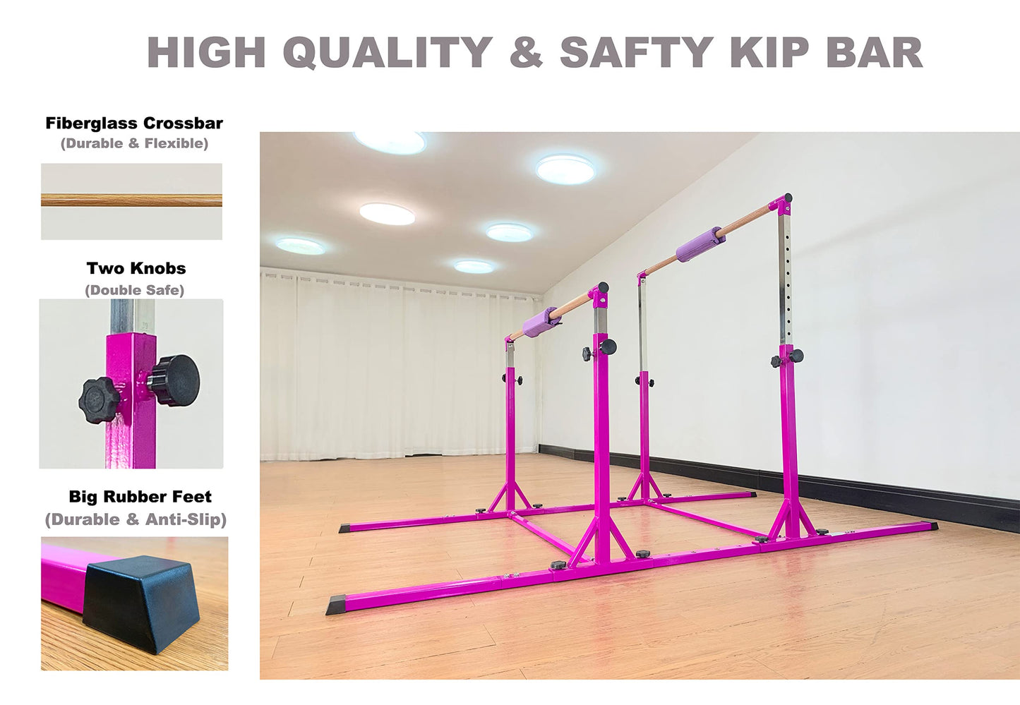 MARFULA Gymnastics Double Horizontal Bars 3Play Parallel Bars Uneven Bars Gymnastics Training Kip Bar with 304 Stainless Steel Regulating Arms & Fiberglass Rail for Indoor Outdoor Home Club Use