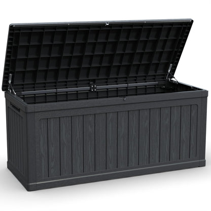 KCSWKJ Large Outdoor Storage Deck Box for Patio Furniture, Outdoor Cushions, Garden Tools and Sports/Pools Equipment, Waterproof Resin, Lockable, Black