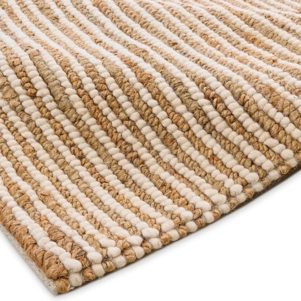FRELISH DECOR Area Rug 6x9 feet - Premium Wool and Jute Blend Handwoven Rugs - Natural Fiber Chunky Stripe Design for Living Room, Bedroom, Hallways, Dining Area(6' x 9' - Natural Ivory)
