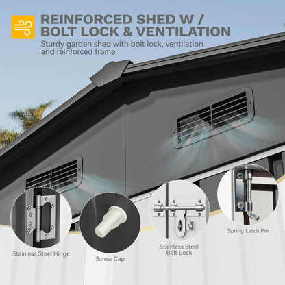DWVO 10x8FT Outdoor Storage Shed, Spacious Metal Tool Shed with Lockable Doors & Ventilation for Patio, Lawn, and Backyard, Ideal for Storing Garden Equipment, Lawnmowers, and Bicycles, Dark Gray