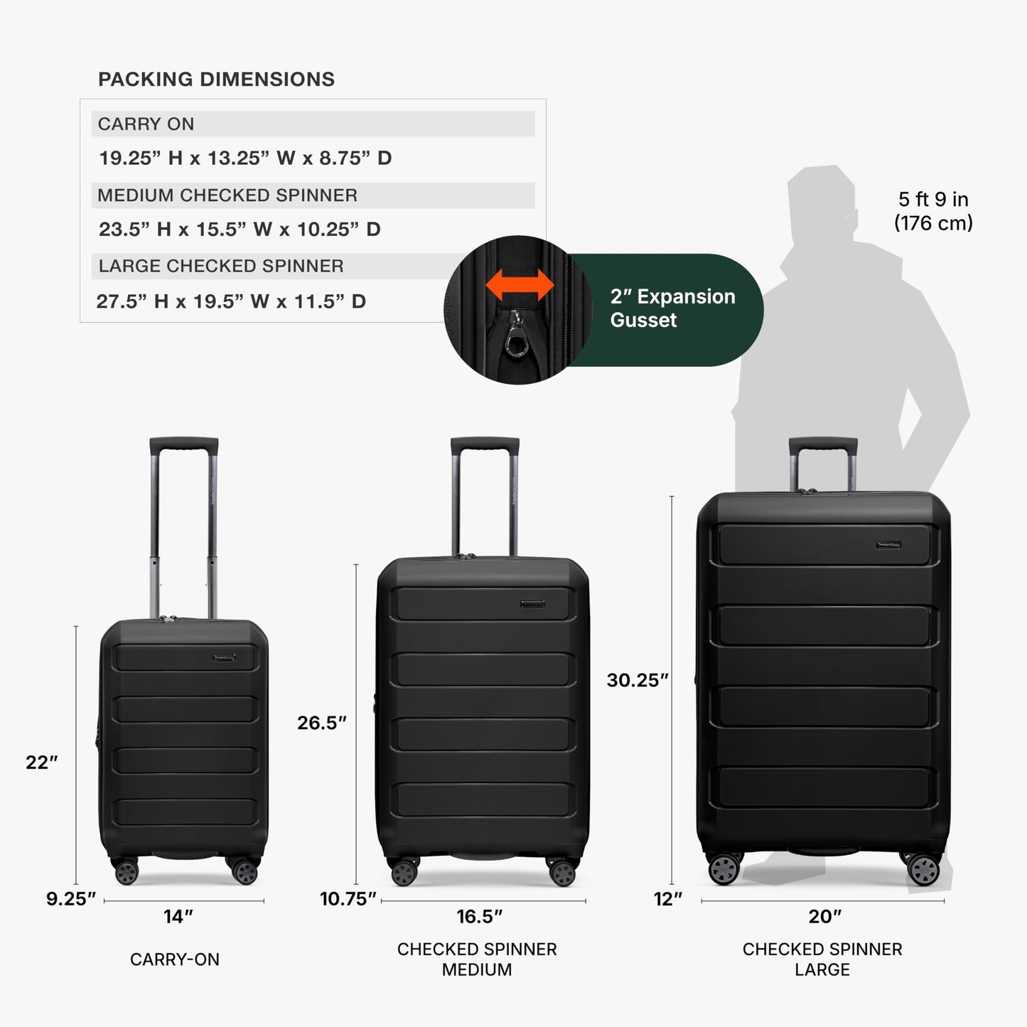 Traveler's Choice Pagosa Hardshell Expandable Luggage with Spinner Wheels, Black, 2-Piece Set (22/26)